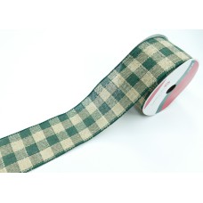 2.5 Inch Natural And Hunter Green Check Christmas Ribbon, 25 Feet Per Spool (Lot of 1 Spool) SALE ITEM
